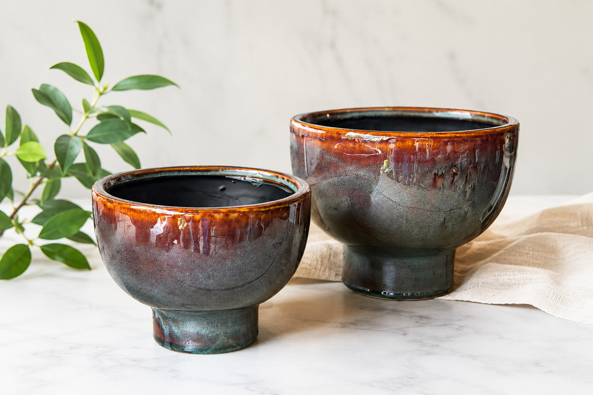 Handcrafted Glazed Bulb Planter Bowl