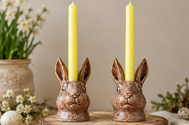 Handcrafted Ceramic Hare Candle Holders – Pair