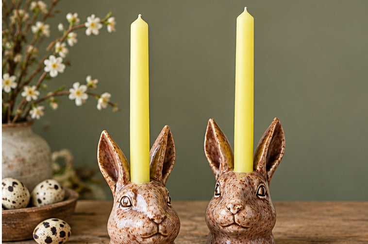 Handcrafted Ceramic Hare Candle Holders – Pair