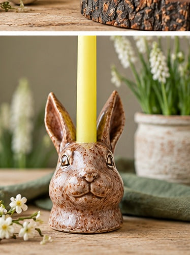 Handcrafted Ceramic Hare Candle Holders – Pair