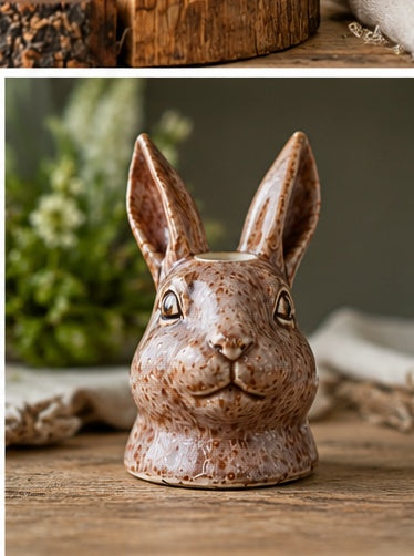 Handcrafted Ceramic Hare Candle Holders – Pair
