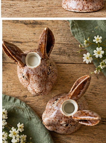 Handcrafted Ceramic Hare Candle Holders – Pair