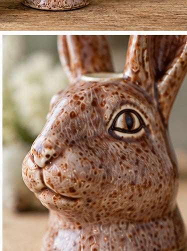 Handcrafted Ceramic Hare Candle Holders – Pair